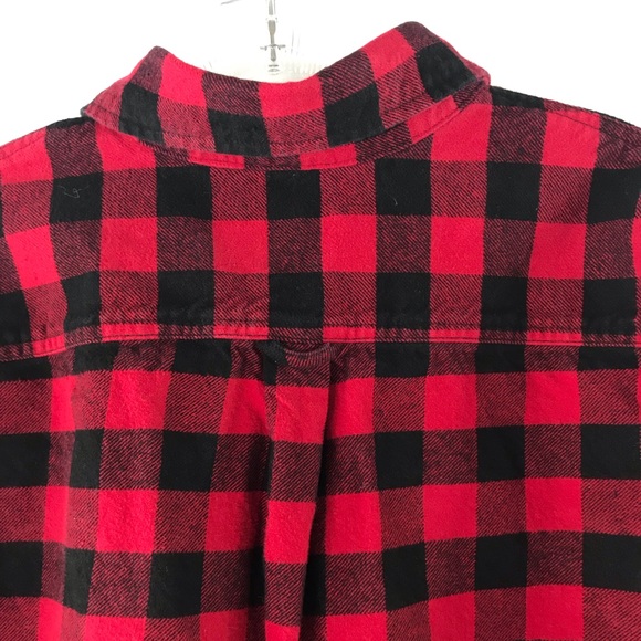 JACHS Red Black Plaid 100% Heavy Cotton Flannel Button Front Shirt - Picture 6 of 13